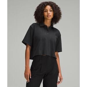 Lululemon Heavyweight Cotton Short Sleeve Polo Shirt Black Sz 2 EUC